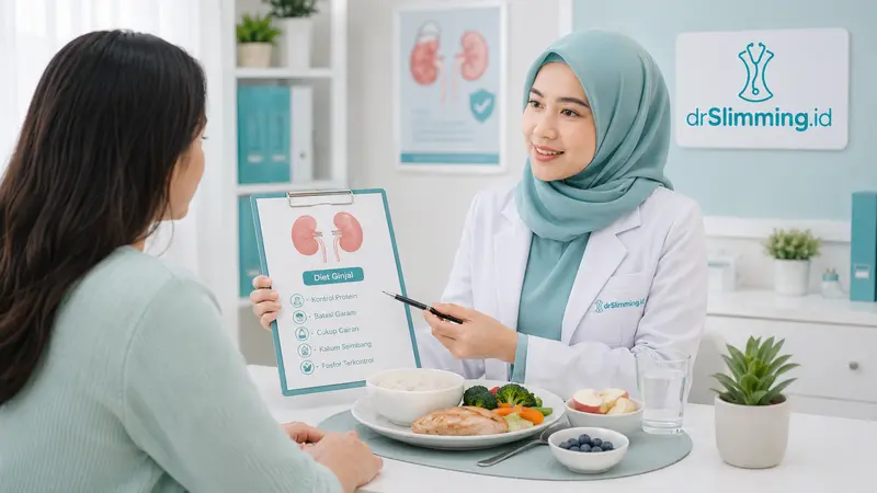 Dokter gizi drSlimming.id menjelaskan program diet ginjal dengan pengaturan protein, garam, cairan, kalium, dan fosfor sesuai kondisi pasien.