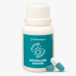 Botol suplemen metabolisme booster drslimming.id dengan kapsul, digunakan sebagai pendukung peningkatan metabolisme selama program diet terpantau dokter