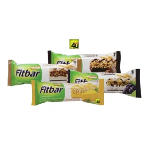Beberapa varian snack granola bar Fitbar Fitbar Multigrain Bar dalam kemasan.