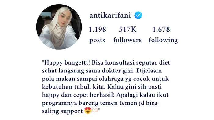 Antika Rifani membagikan pengalaman konsultasi diet sehat langsung dengan dokter gizi bersama drSlimming.id