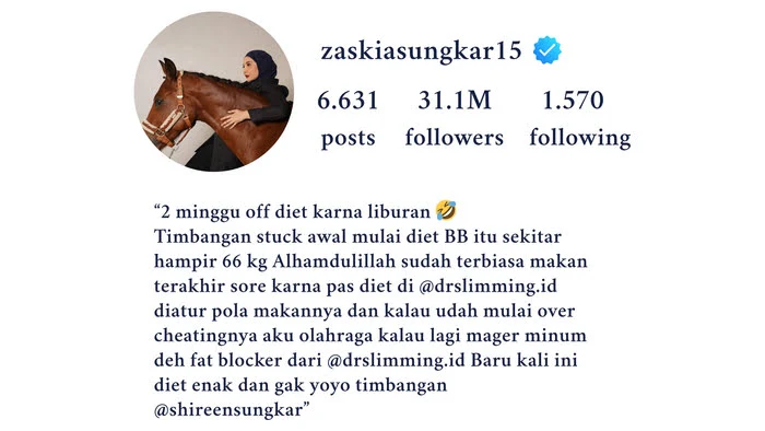 Zaskia Sungkar membagikan pengalaman menjaga pola makan dan progres diet berkelanjutan bersama drSlimming.id