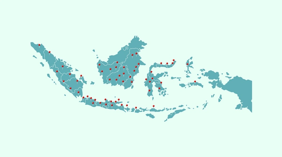 Peta jangkauan layanan drSlimming di seluruh Indonesia untuk konsultasi diet dan program penurunan berat badan bersama dokter spesialis gizi