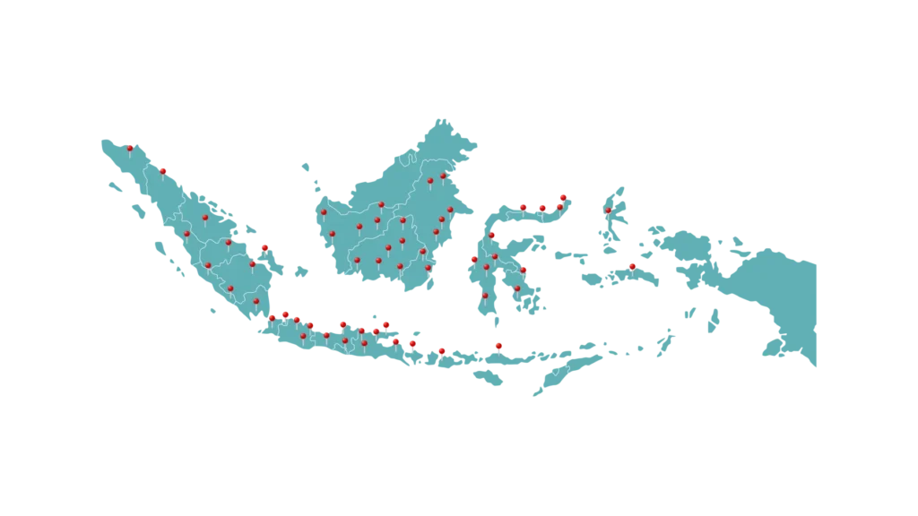 Peta jangkauan layanan drSlimming di seluruh Indonesia untuk konsultasi diet dan program penurunan berat badan bersama dokter spesialis gizi
